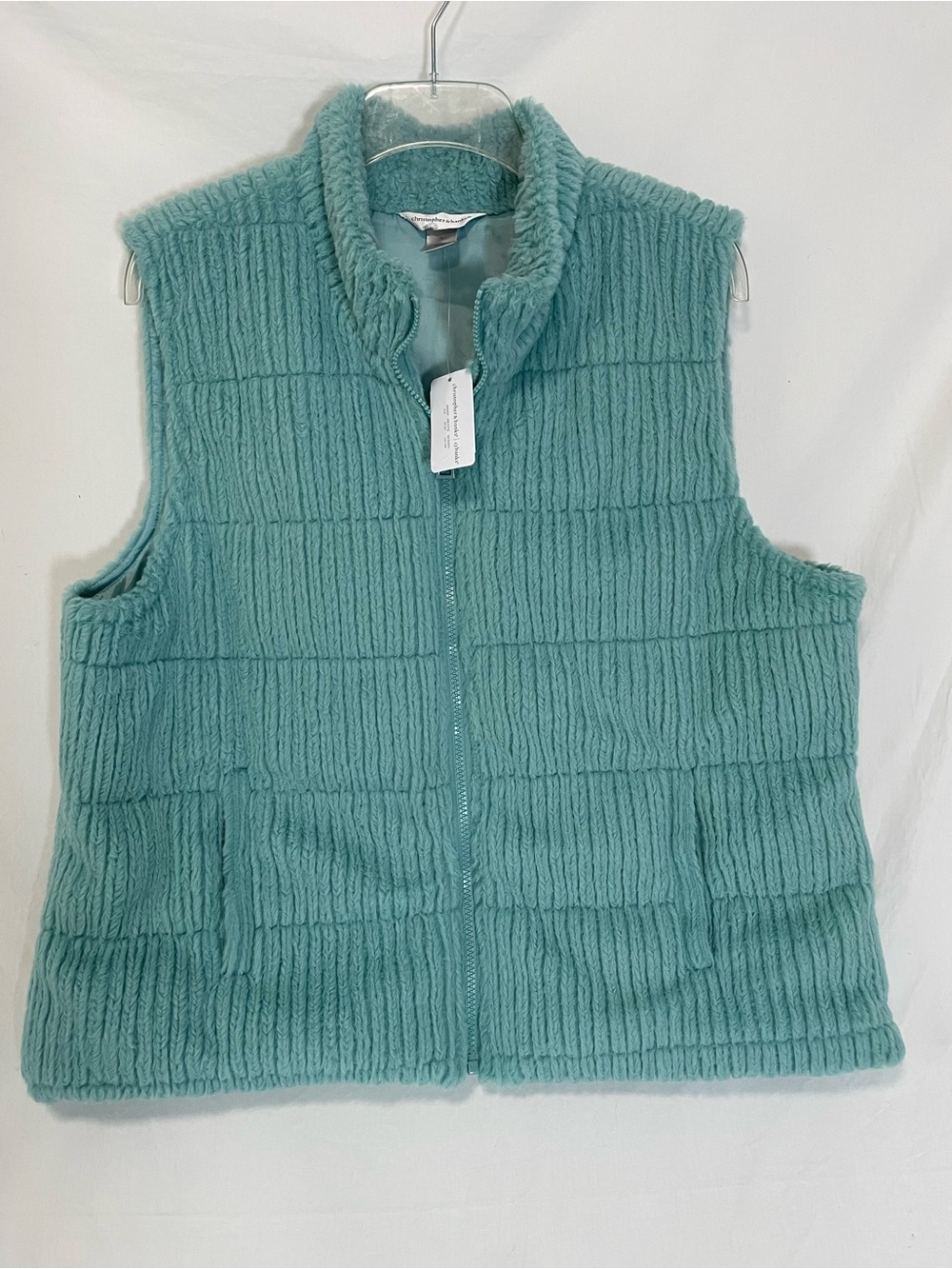 Christopher & Banks Turquoise Textured Fleece Full-Zip Vest Women's Size L